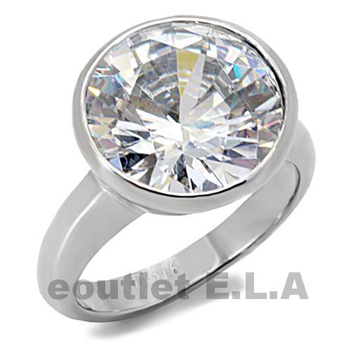 9CT CZ SOLITAIRE STAINLESS STEEL ENGAGEMENT RING-5 sizes